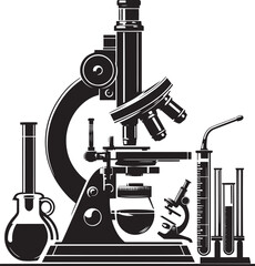 Microscope science equipment silhouette vector illustration isolated on a white background