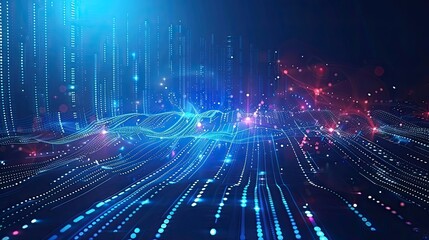 Obraz premium Digital technology abstract background. Artificial intelligence deep learning and big data concept. Tech visual for interface template. Partical digital technology abstract