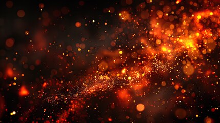 Halloween Witch . Fire embers particles over black background. Fire sparks background. Abstract dark glitter fire particles lights