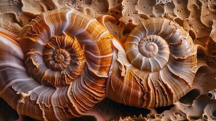 nautilus fossil shell close up, snail shell fossil background 