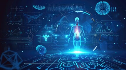 Fototapeta premium Healthcare technology and medical innovation digital technology background. Medical science and technology concepts. Abstract futuristic design. Vector illustration