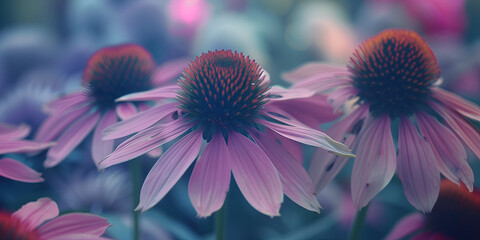 Obraz premium Echinacea (Coneflower) Sturdy, daisy-like flowers with prominent central cones in pink, purple, or white