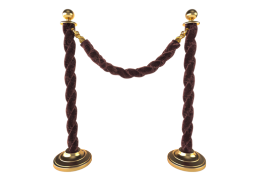 velvet rope and golden barriers isolated on transparent background.