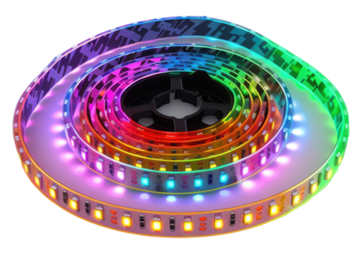 multicolored LED strip light isolated on transparent background.
