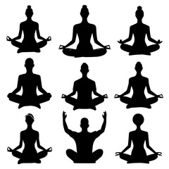 Exploring Meditation Postures Through Minimalist Black Figures Meditation Poses in Shadow Form Mindful Shadows Contours of Calm Depicting Various Meditation Stances Inner Peace Bodhi Shadows Exploring