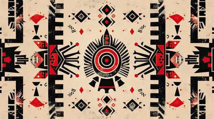 Obraz premium Tribal Aztec Pattern Ancient Symbols and Motifs Background AI Generative