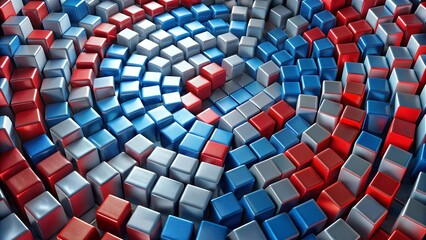 Interlocking Red, Blue, and Gray Cubes in a Dynamic Spiral  AI generated