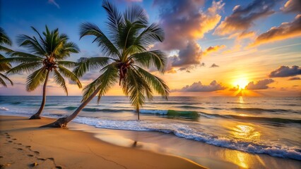 Fototapeta premium Golden Hour Serenity: A Tropical Sunset on the Beach Generative AI