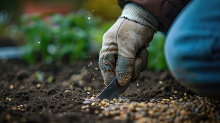 person wearing gloves cutting seeds 