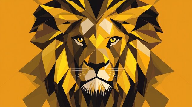 An abstract web design featuring a geometric lion head, Bold shades of yellow and brown to create a striking visual impact