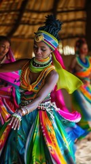 Naklejka premium African woman in traditional dress dancing.