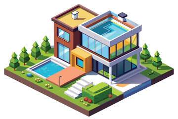 Modern Two-Story House with Rooftop and Ground-Level Pools