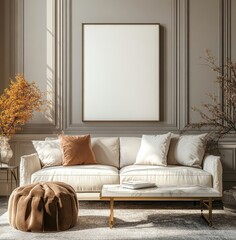 Frame mockup in modern classic living room interior background, 3D render, Generative AI