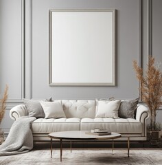 Frame mockup in modern classic living room interior background, 3D render, Generative AI