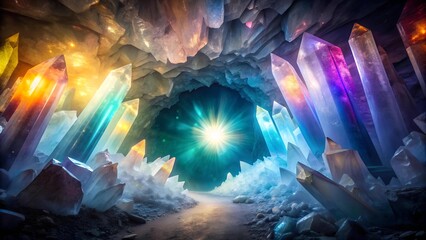 Fototapeta premium Prismatic Light Dance Through a Crystal Cave generative AI