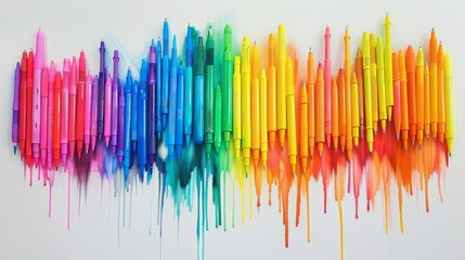 Obraz premium 3d A set of colorful felt-tip pens arranged in a rainbow pattern on an artist's canvas
