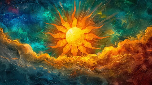 Abstract fractal design of swirling fiery energy with vibrant orange and red hues