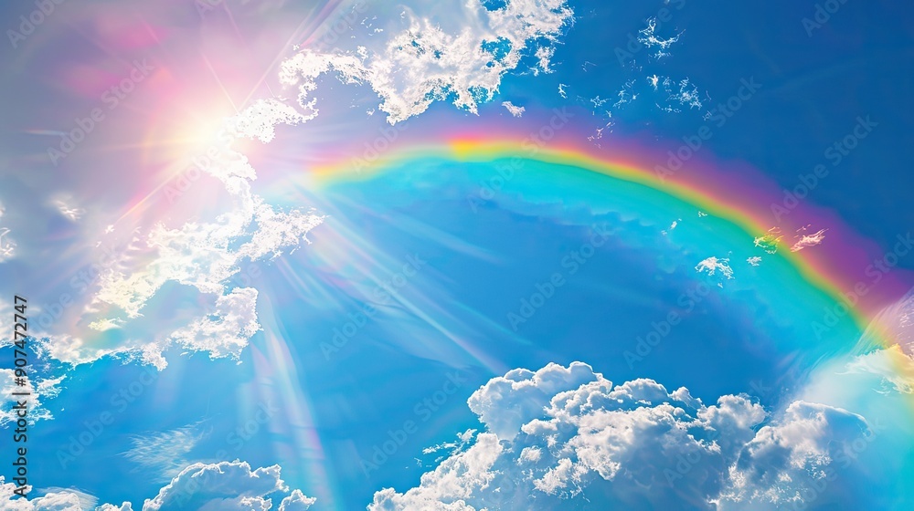 Poster rainbow sky blue background