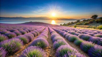 Sun-Drenched Lavender Fields with Coastal Views  Generative AI