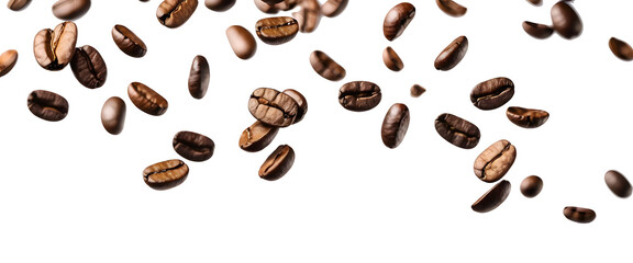 Obraz premium Isolated background, Time-lapse photography of coffee beans floating in the air, Transparent background PNG