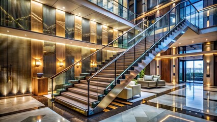 Grandiose Staircase in a Modern Hotel Lobby  generative AI