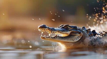 Obraz premium A close-up of a crocodile's head with its jaws open.