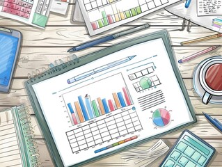 Obraz premium Generate a visual guide on the financial impact of technological innovations in business front view to encourage adoption advanced tone Complementary Color Scheme
