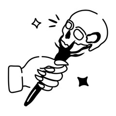 Skull wand icon in doodle style 