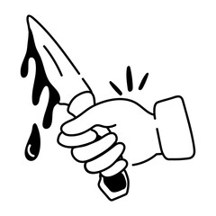 Doodle icon of demon knife with blood drops 