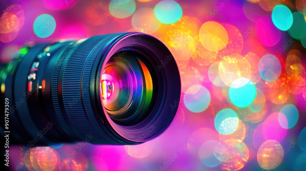 Aufkleber Camera Lens Capturing Colorful Bokeh Lights