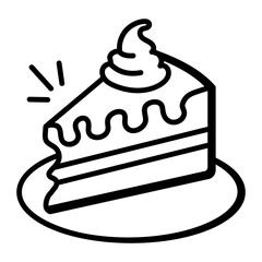 Cake slice icon in doodle style  