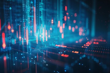 Fototapeta premium Financial Stock graph chart blue and purple light. Analyze stock market finance volume of stock market with Graph and chart holograph technology.