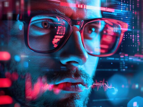 Design a data literacy campaign poster for business managers front view to educate employees scifi tone vivid