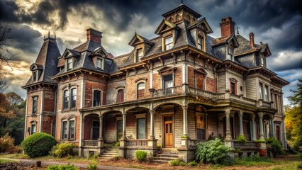 A dilapidated mansion with rooms that change their layout and decor, creating a sense of unease and curiosity.