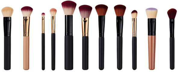 Set of luxury beauty cosmetic makeup brushes isolated on transparent background. beautiful colour