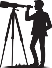 A person looking through Telescope silhouette vector illustration isolated on a white background