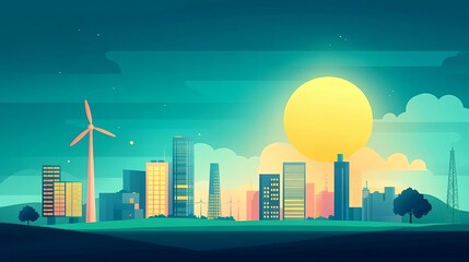 Fototapeta premium Renewable energy projects, carbon offset, flat design illustration