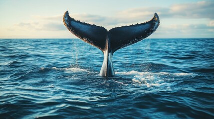 Fototapeta premium Whale Tail Breaking the Surface of the Ocean