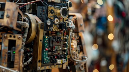 Detailed Close-Up of Robot Halloween Costume Control Panel Showcasing Intricate Wiring and Components
