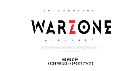 Warzone Creative simple modern urban alphabet font. Digital abstract futuristic, logo, music, sport, minimal technology typography. Simple numeric vector illustration