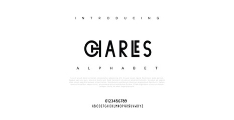 Charles Abstract minimal shape alphabet fonts. Minimalist typography vintage vector illustration