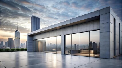 Obraz premium A Symphony of Concrete and Glass: Minimalist Modern Fa?ade in a Cityscape AI generated
