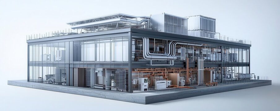 Cutaway view of an urban building with HVAC systems optimized for seasonal efficiency