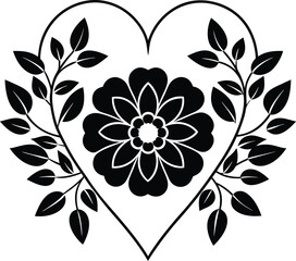 romantic flower illustration black and white