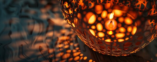 Obraz premium Close-up of a lantern's flame flickering inside its delicate paper structure, casting intricate shadows.