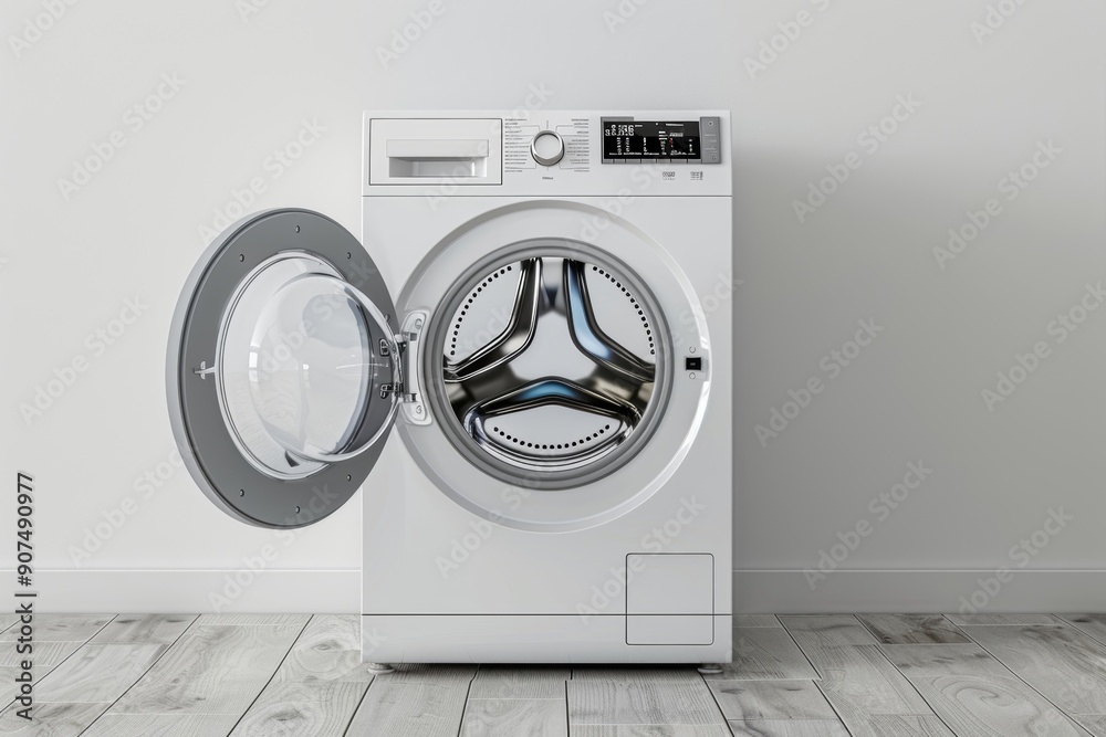 Wall mural modern open white washing machine, generative ai