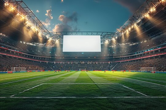 Empty Football Stadium with Large Blank Screen.