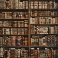 Vintage-Style Library Room with Floor-to-Ceiling Bookshelves Filled with Antique Books and Manuscripts