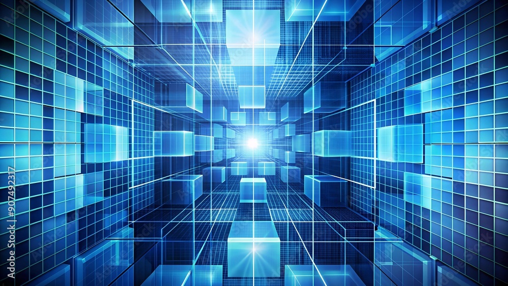 Wall mural abstract grid symphony in azure hues ai generated