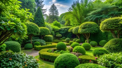 A Symphony of Emerald: Lush Green Bushes in a Serene Garden  Generative AI